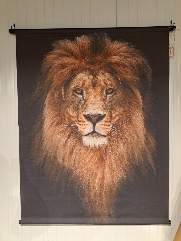 Wall art lion mat linen with hanger 117x3x147cm