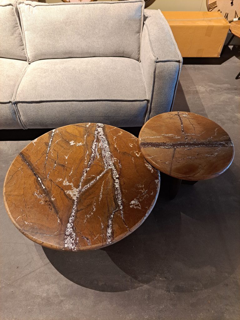 Salontafel marmer Forest Gold ø90, H40, Acacia Walnut